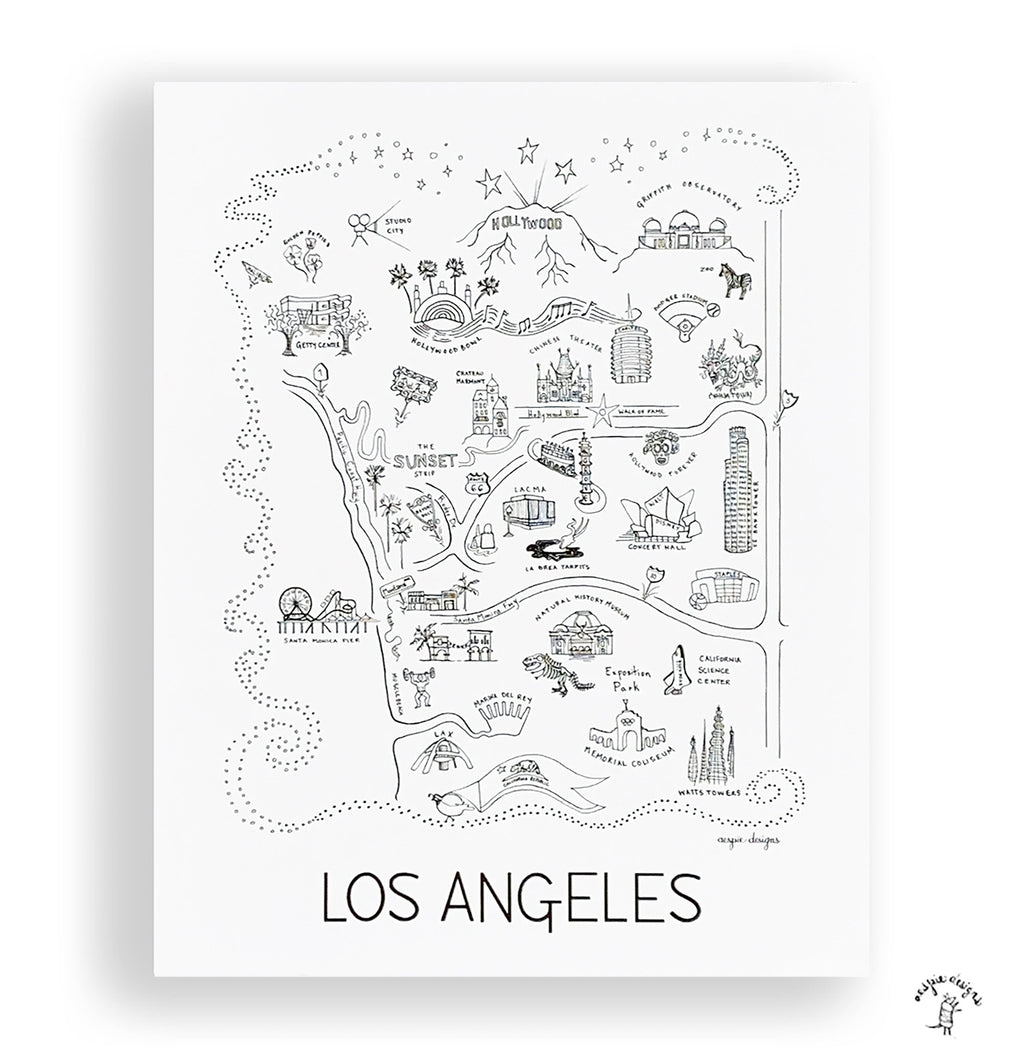 Los Angeles City Map Art Print - Black & White
