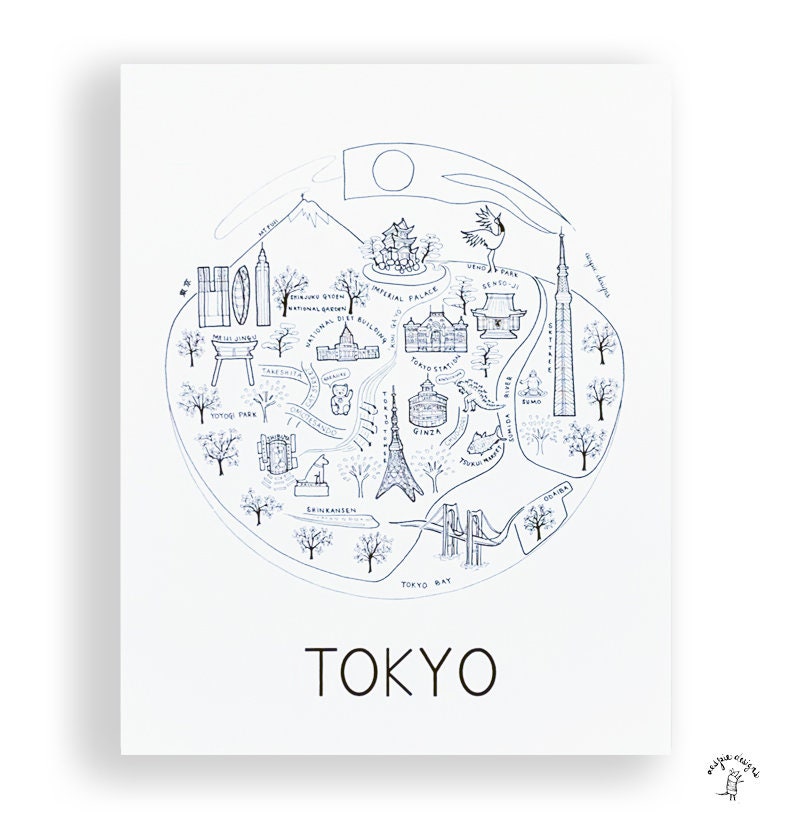 Tokyo City Map Art Print Black & White