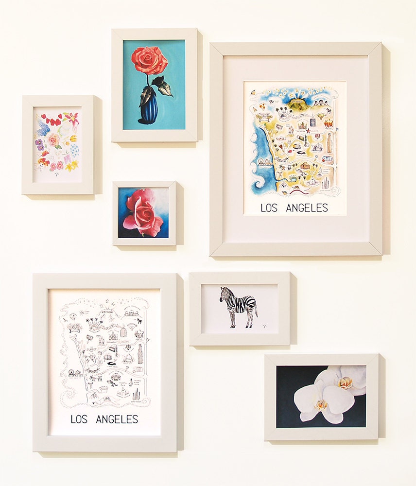 Los Angeles City Map Art Print - Black & White