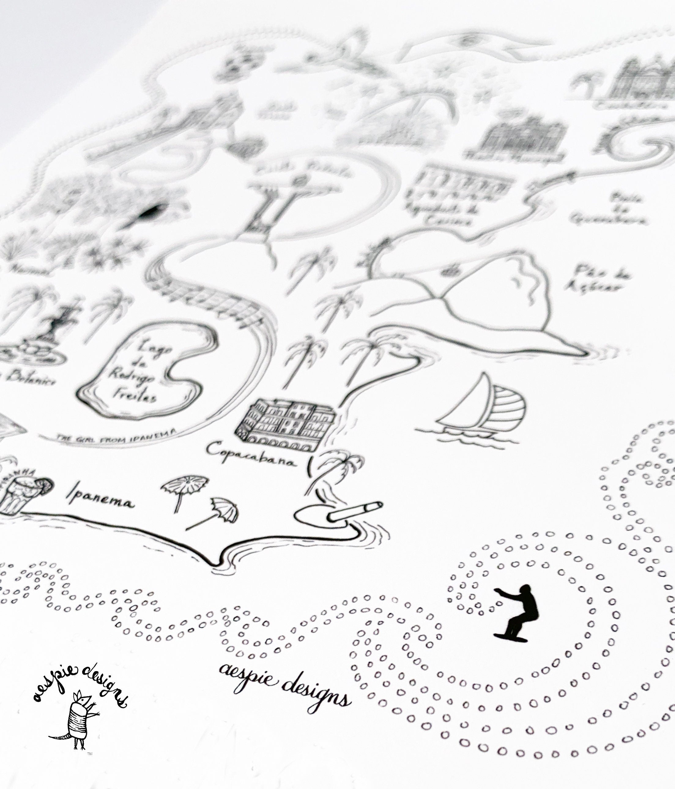 Rio de Janeiro City Map Art Print - Black & White