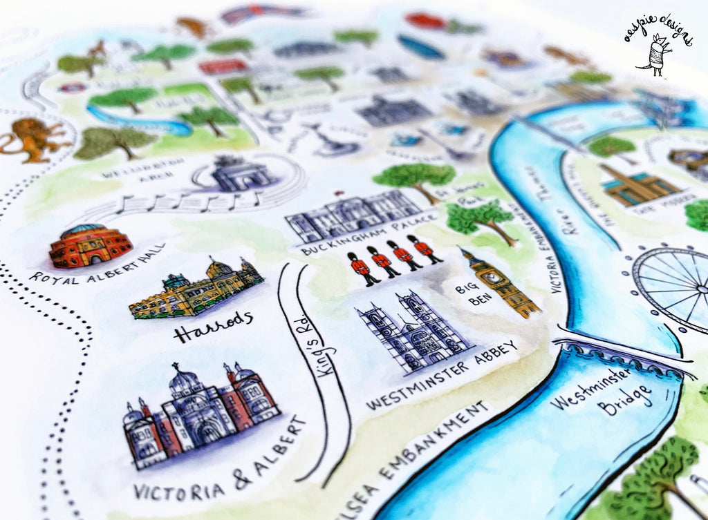London City Map Art Print - Watercolor Illustration