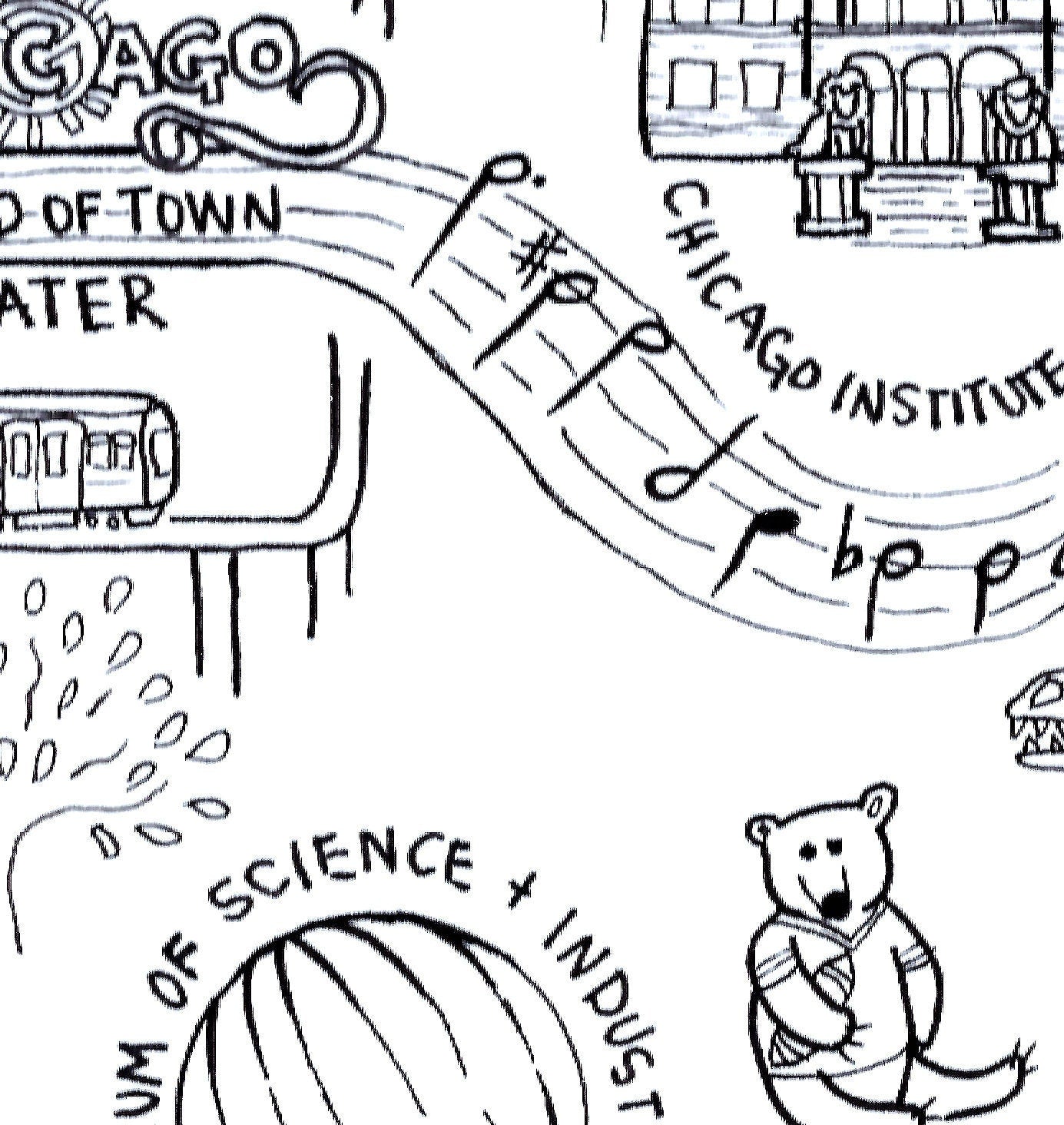 Chicago City Map Art Print - Black & White