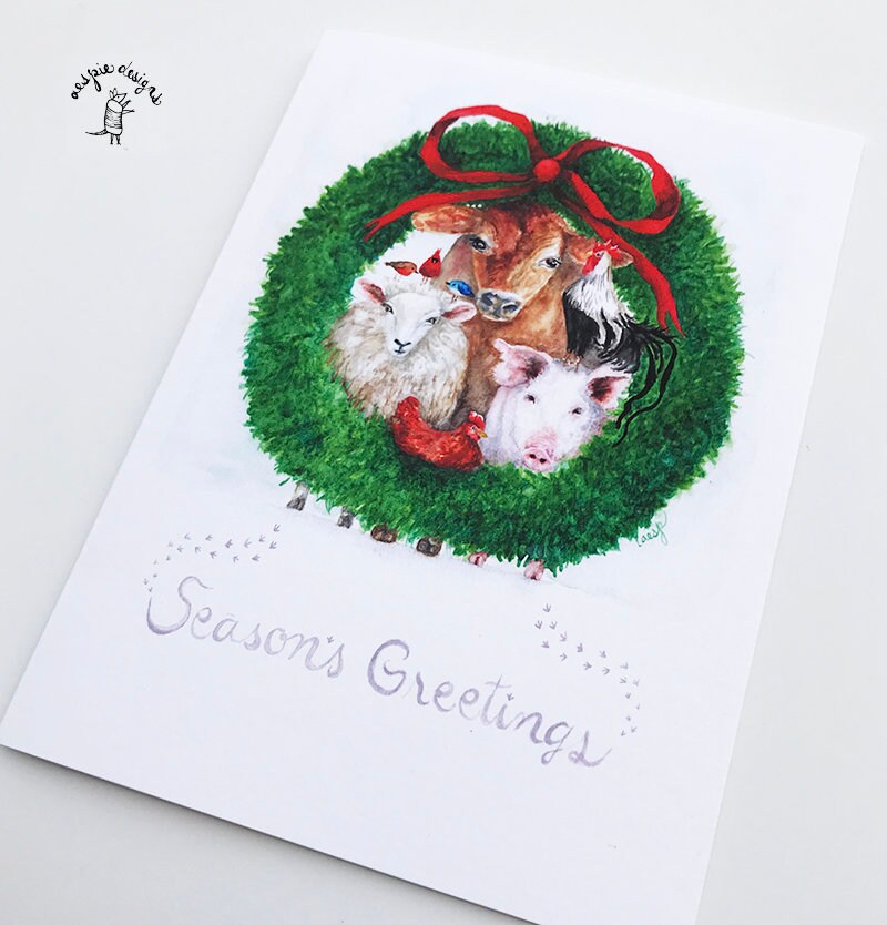 Barn Animal Christmas Wreath Holiday Cards