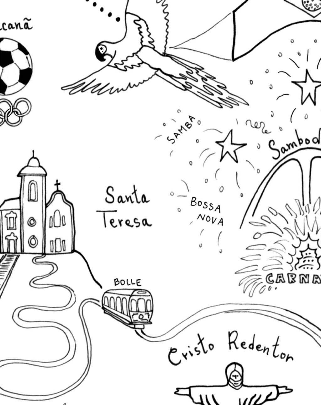 Rio de Janeiro City Map Art Print - Black & White