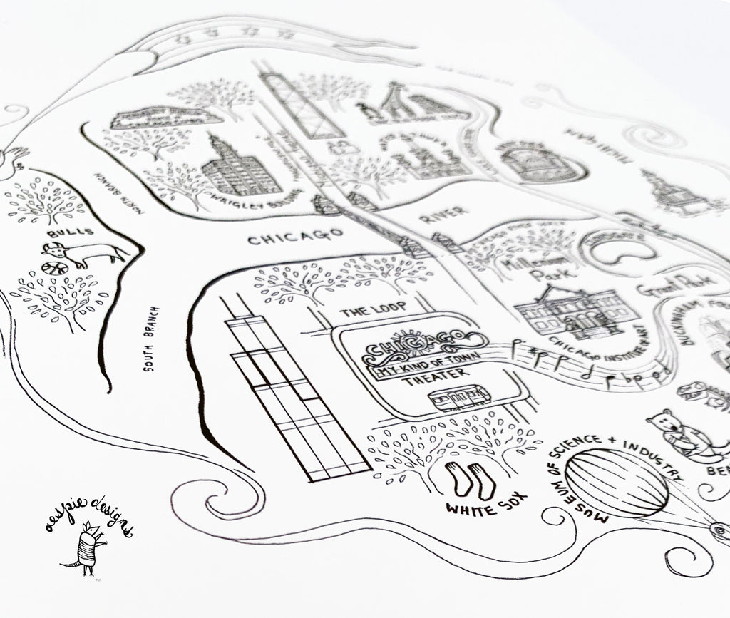 Chicago City Map Art Print - Black & White