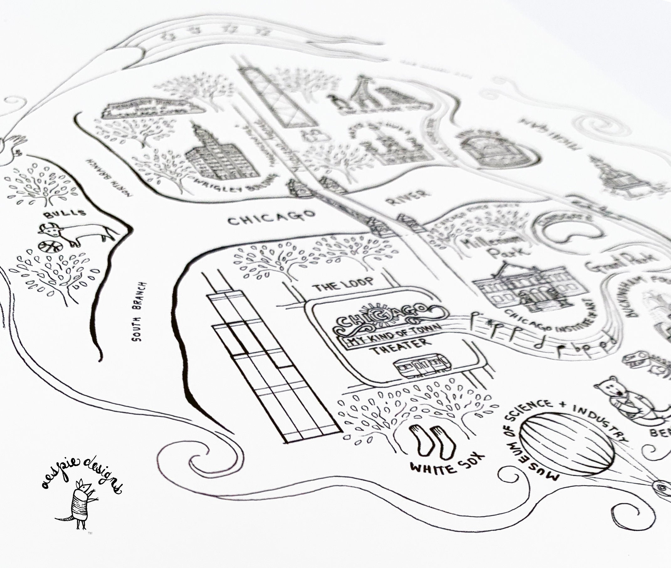 Chicago City Map Art Print - Black & White