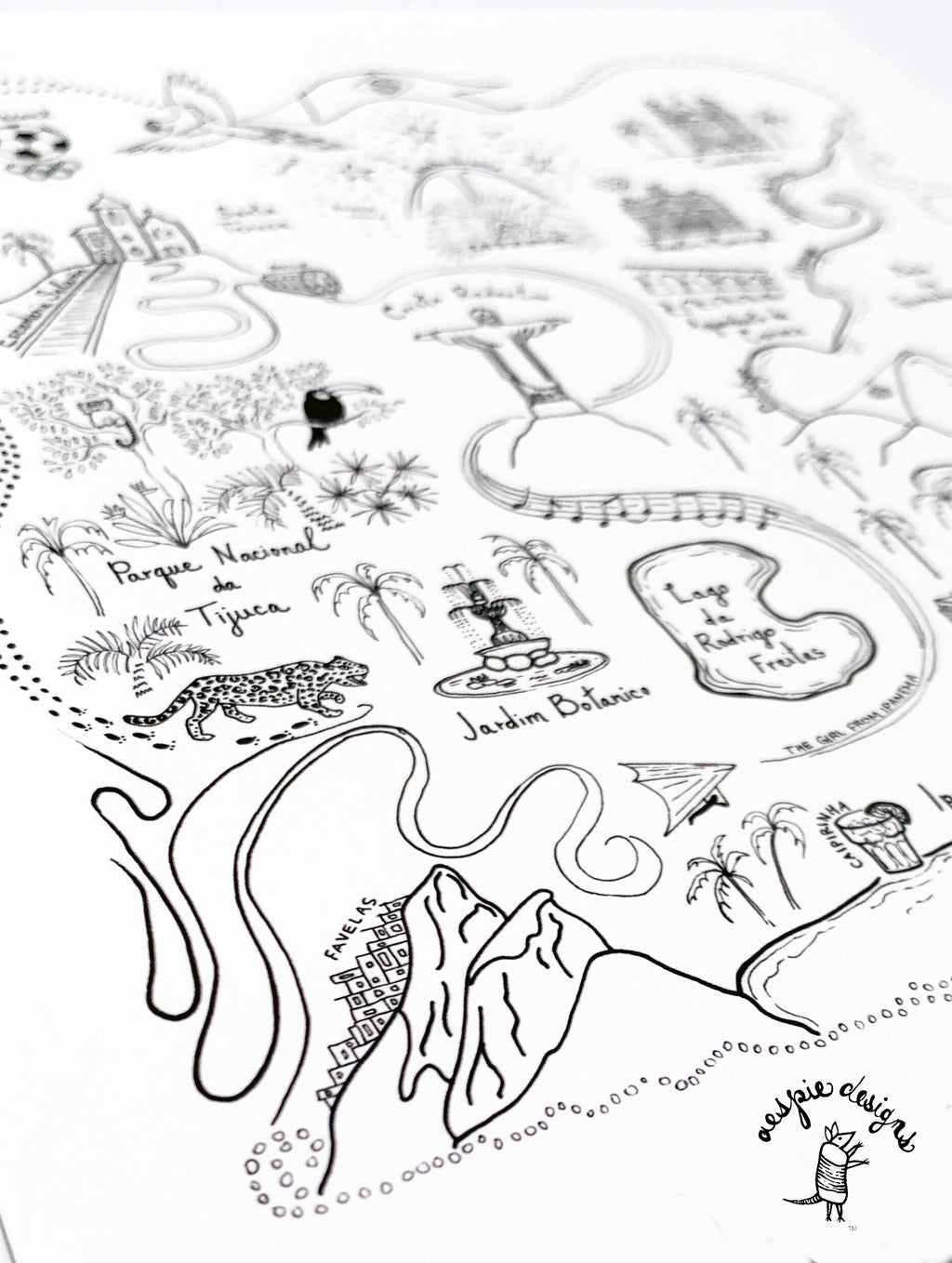 Rio de Janeiro City Map Art Print - Black & White