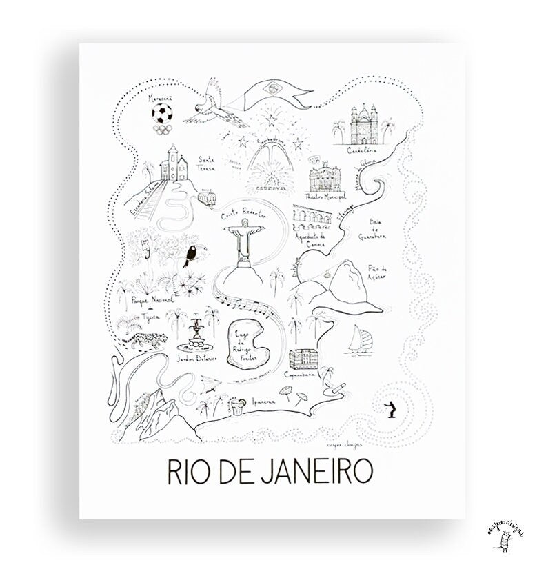 Rio de Janeiro City Map Art Print - Black & White