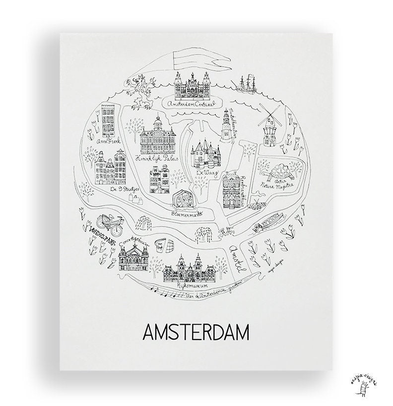 Amsterdam City Map Art Print Black & White