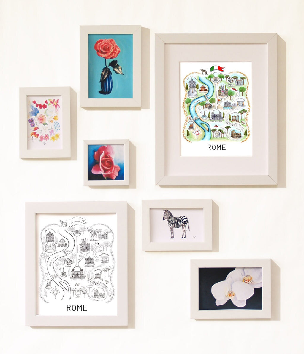 Rome City Map Art Print - Black & White