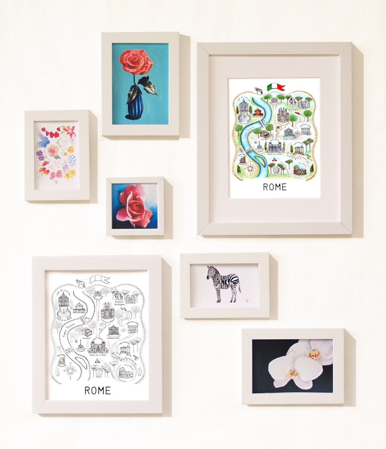 Rome City Map Art Print - Black & White