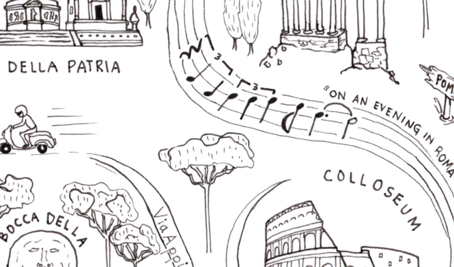 Rome City Map Art Print - Black & White