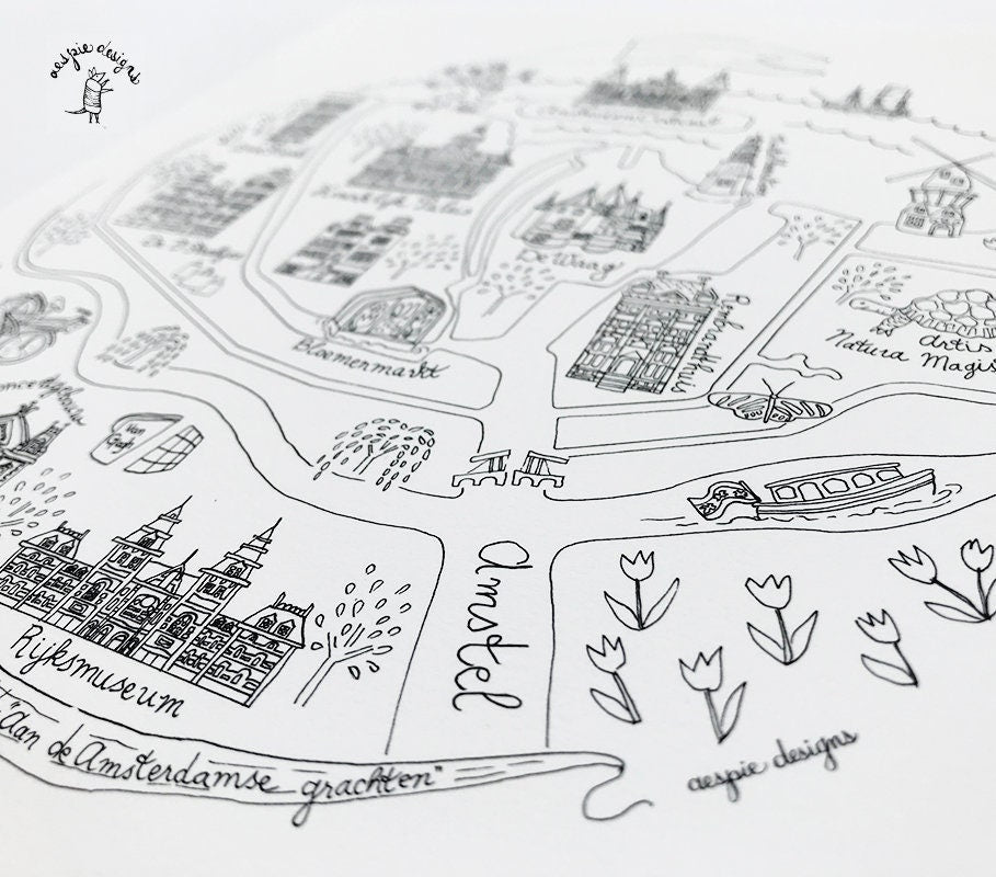 Amsterdam City Map Art Print Black & White