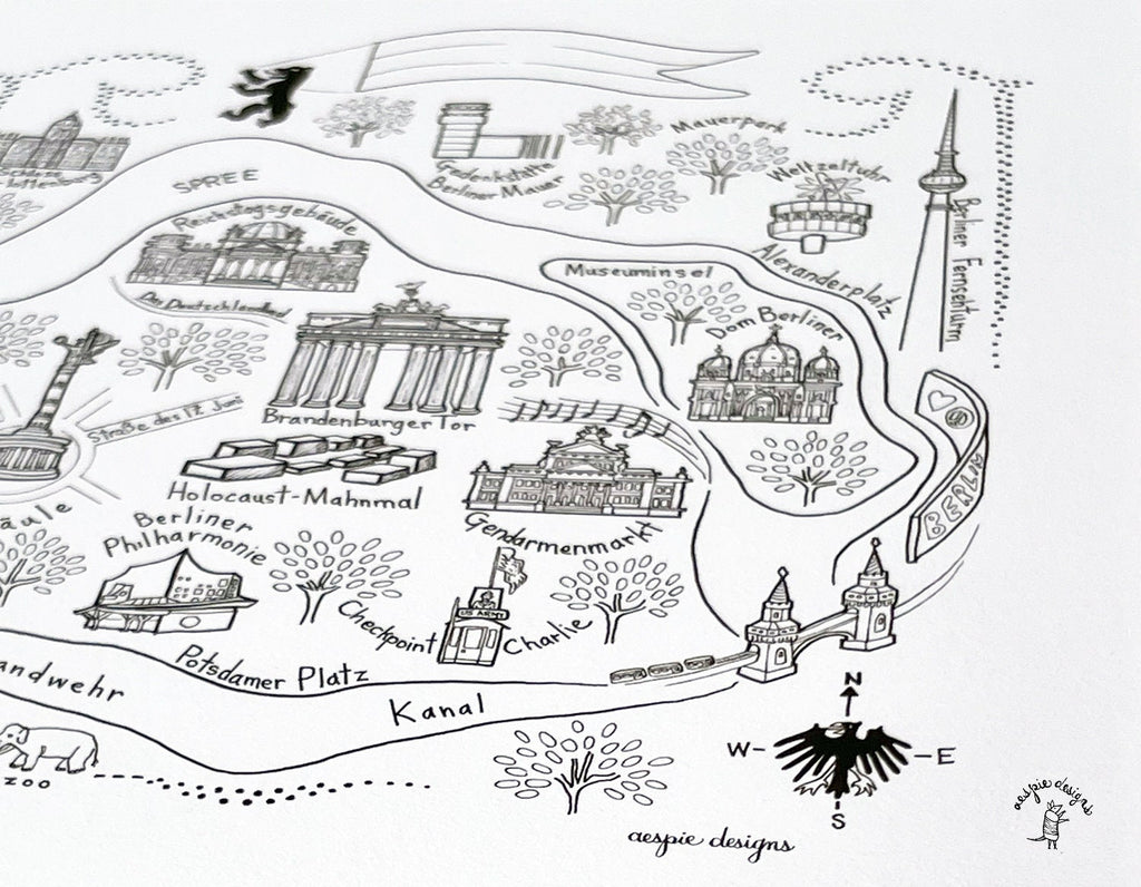 Berlin City Map Art Print Black & White