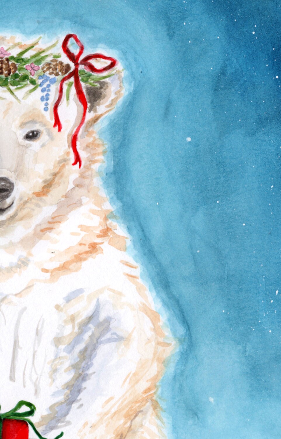 Holiday Bear Art Print - Watercolor