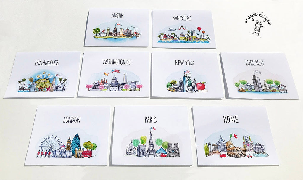 Chicago Illustration Card - Handmade - Set of 10 - A2 Blank