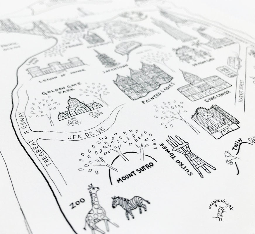 San Francisco City Map Art Print Black & White