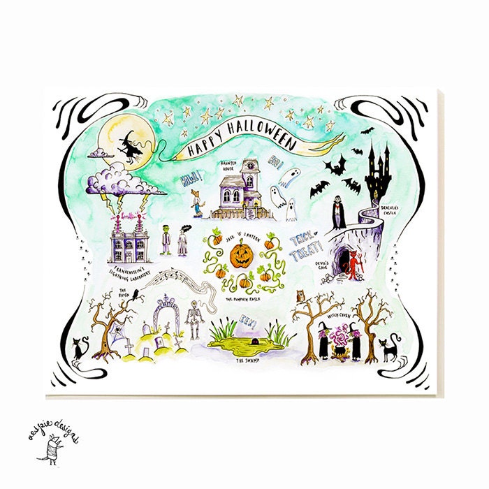 Halloween Map Art Print  - Medium