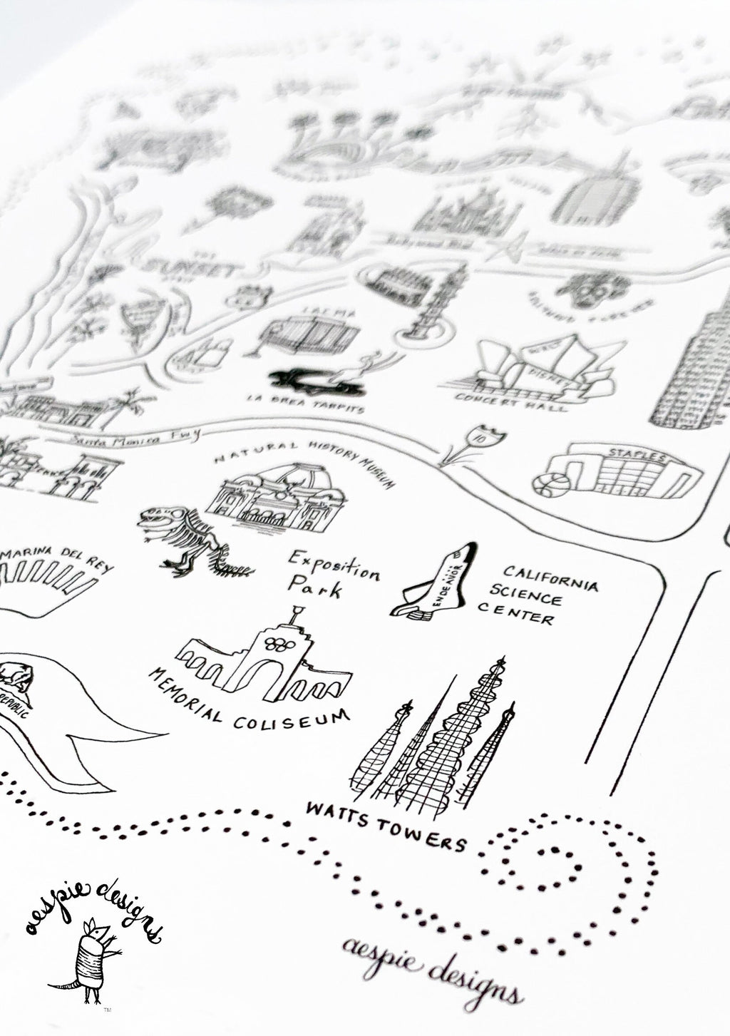 Los Angeles City Map Art Print - Black & White