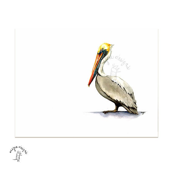 Pensive Pelican Art Print - Watercolor