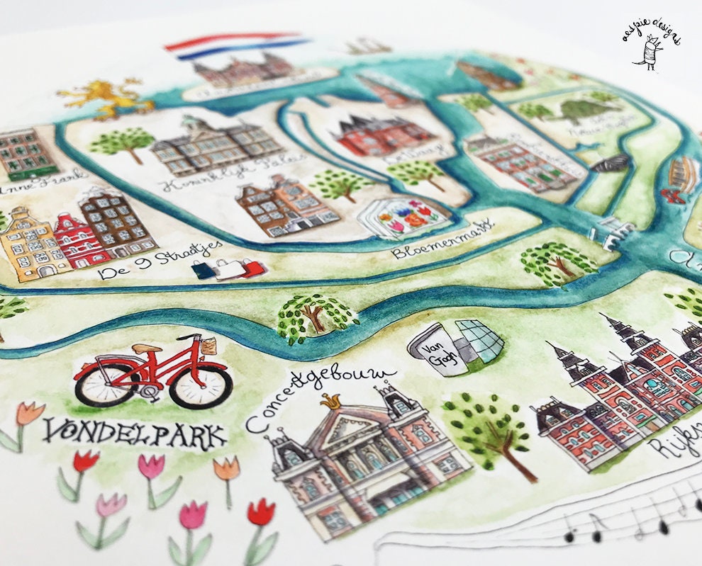 Amsterdam City Map Art Print - Watercolor