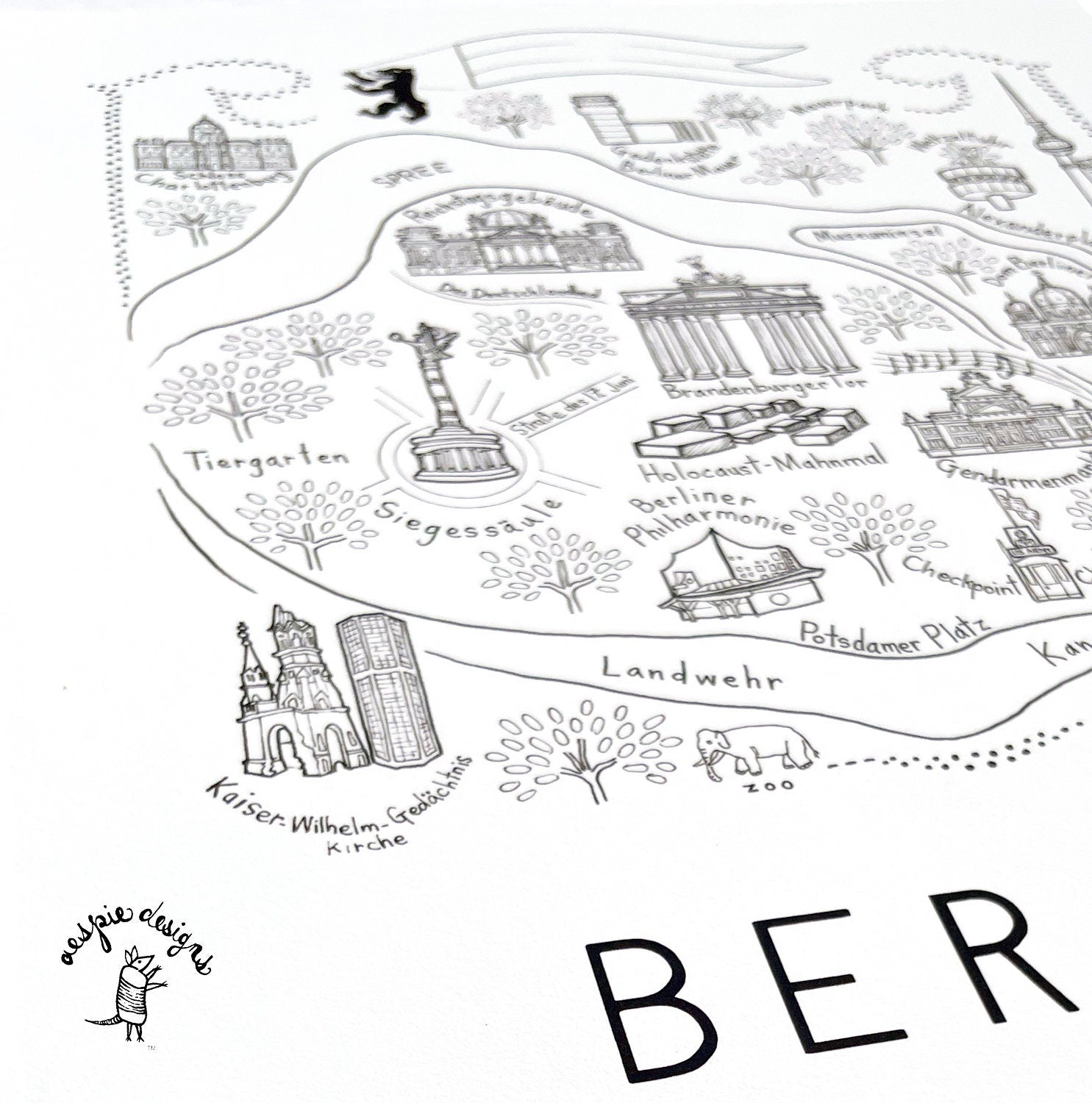 Berlin City Map Art Print Black & White