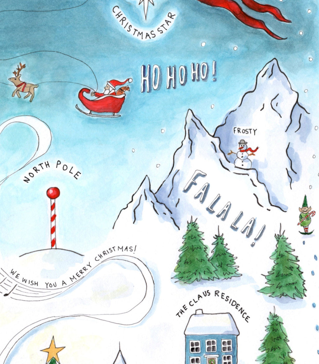 Santa's Winter Village Art Print - Watercolor