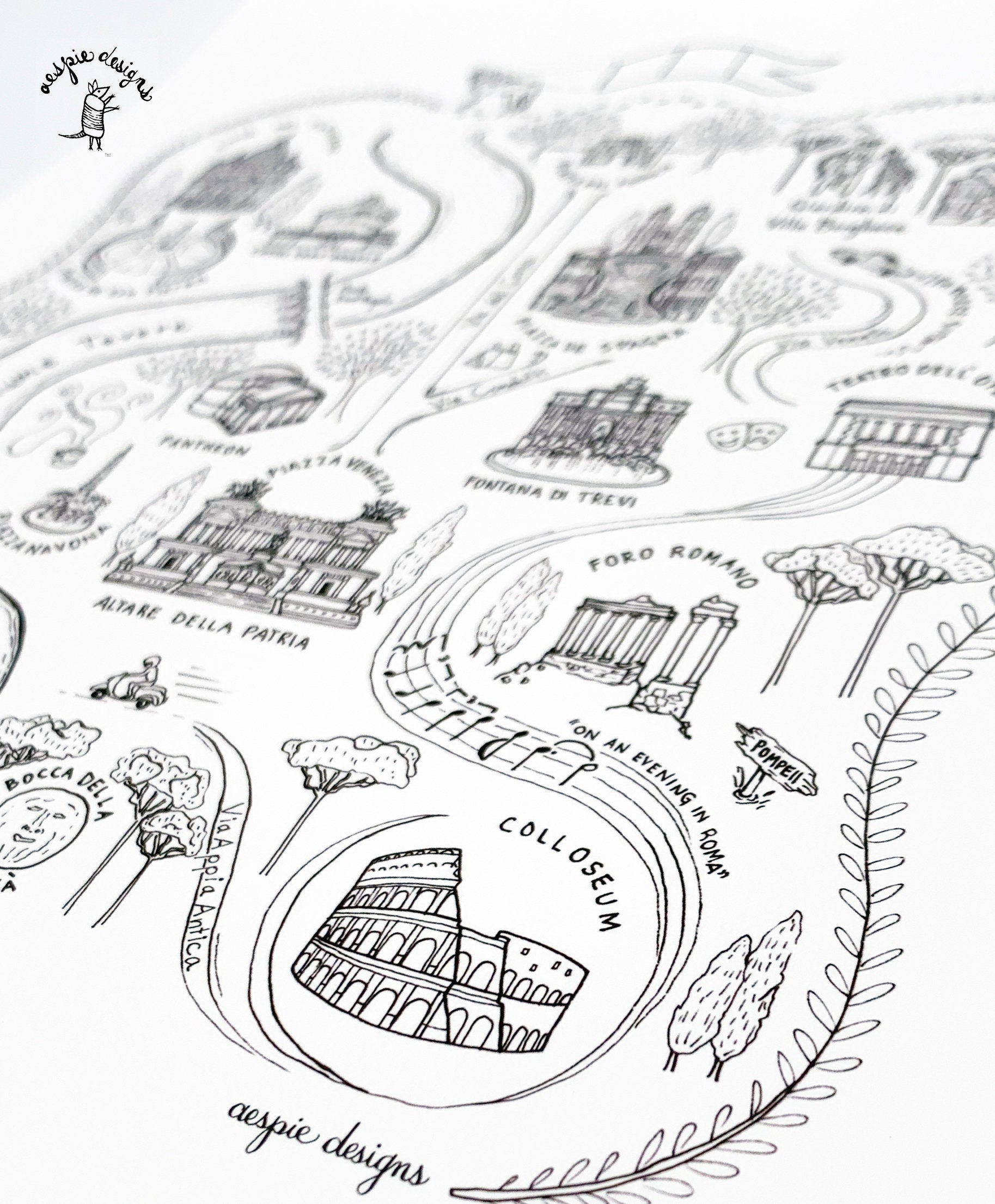 Rome City Map Art Print - Black & White