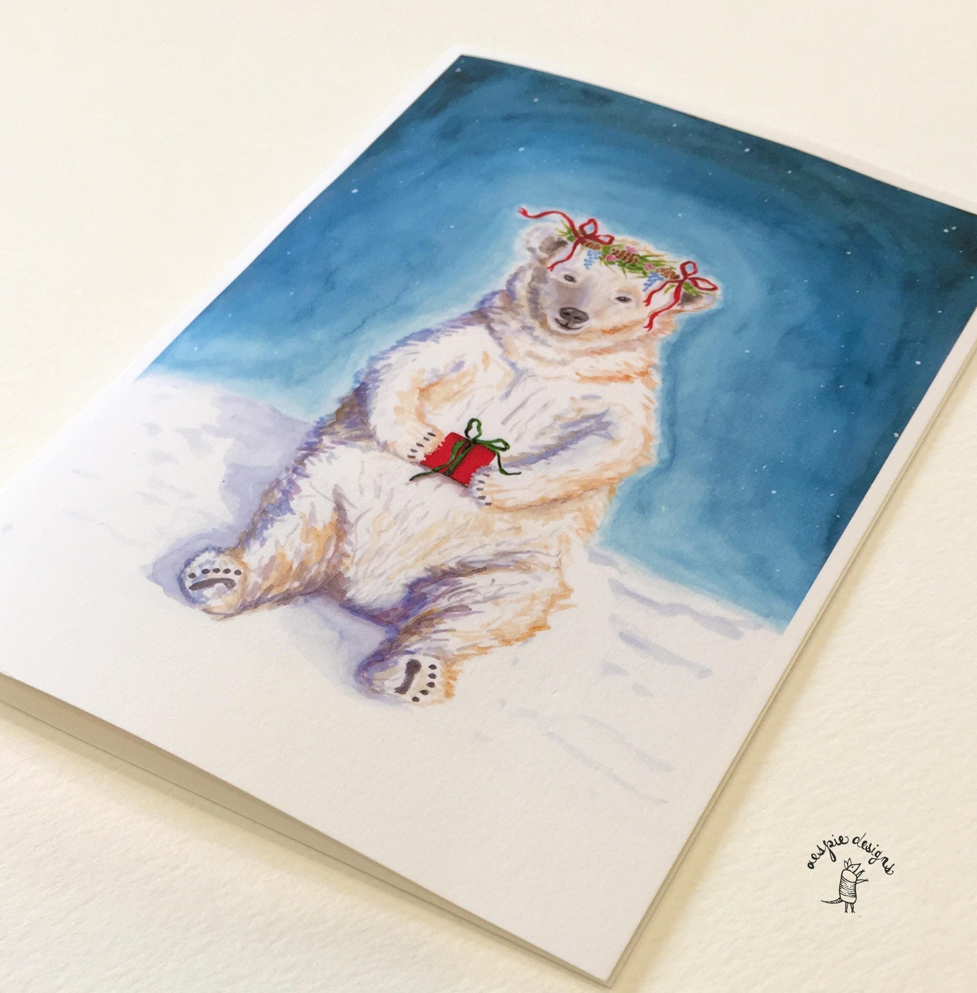 Holiday Bear - Handmade Holiday Christmas Cards (Set of 10)
