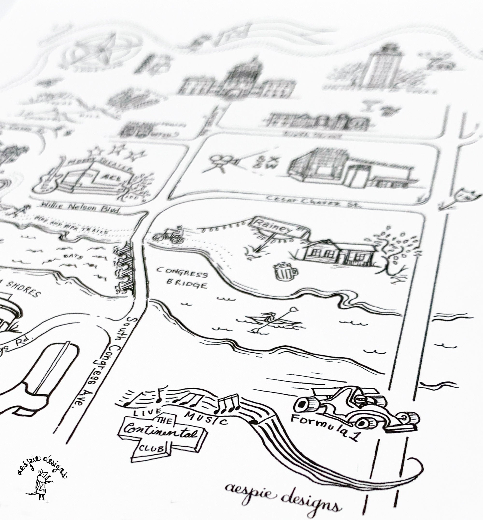 Austin City Map Art Print - Black & White