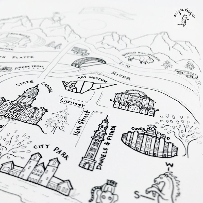 Denver City Map Art Print Black & White