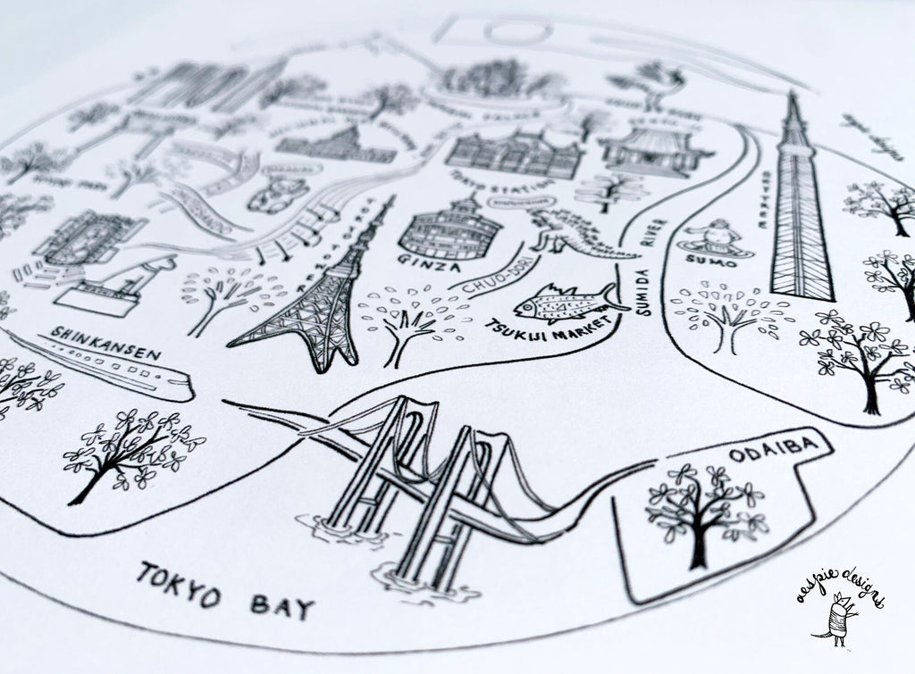 Tokyo City Map Art Print Black & White