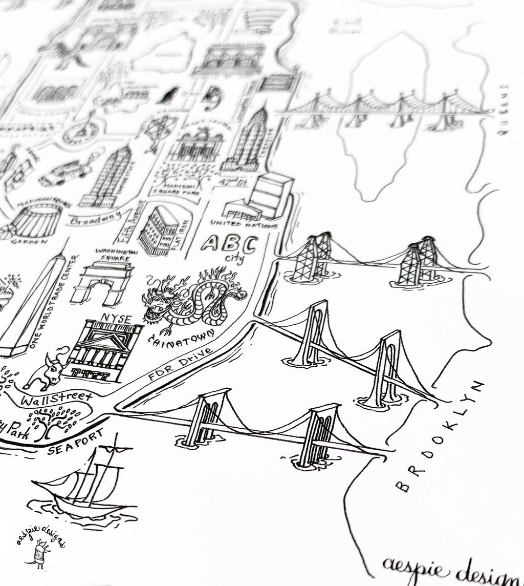 New York City Map Art Print - Black & White