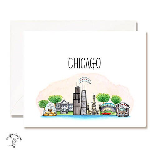 Chicago Illustration Card - Handmade - Set of 10 - A2 Blank