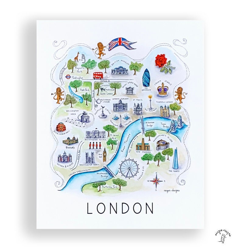 London City Map Art Print - Watercolor Illustration